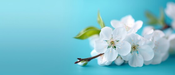 Obraz premium A tight shot of white blooms against a backdrop of blue and green, featuring a few green foliage crowns atop the flowers