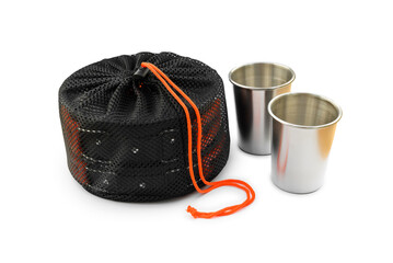 camping aluminum cookware set for cooking on a campfire