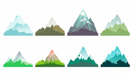 Mountain landscape vector illustration set, collection of mountains in flat design style