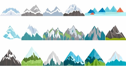 Mountain landscape vector illustration set, collection of mountains in flat design style