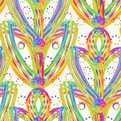Abstract seamless pattern with watercolor drawing in doodle style.