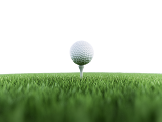 a golf ball on a tee in a grassy field