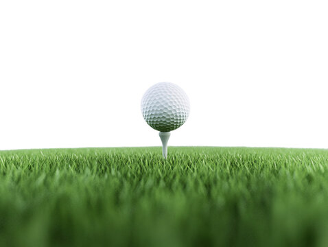 a golf ball on a tee in a grassy field