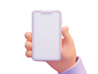 cartoon hand holding a white cell phone