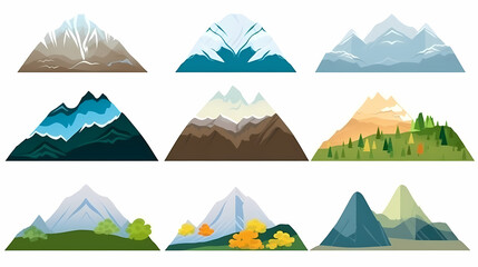Mountain landscape vector illustration set, collection of mountains in flat design style