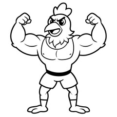A ferocious angry chicken athlete posing line art vector illustration