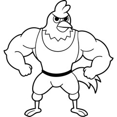 A ferocious angry chicken athlete posing line art vector illustration