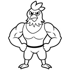 A ferocious angry chicken athlete posing line art vector illustration