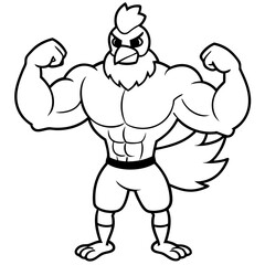 A ferocious angry chicken athlete posing line art vector illustration