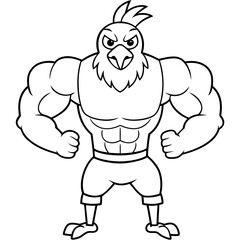 A ferocious angry chicken athlete posing line art vector illustration