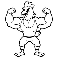 A ferocious angry chicken athlete posing line art vector illustration