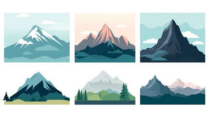 Mountain landscape vector illustration set, collection of mountains in flat design style