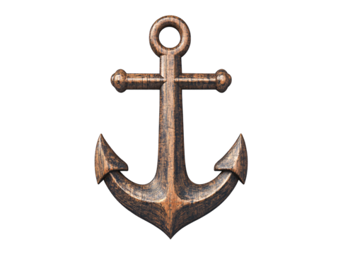 a wooden anchor on a white background