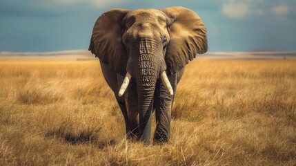 Naklejka premium majestic elephant portrait captured in stunning detail showcasing the beauty and intelligence of this iconic animal