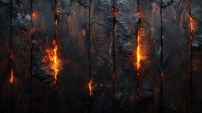 Blackened wood texture with smoldering areas perfect for showcasing spicy and grilled food products with ample copy space