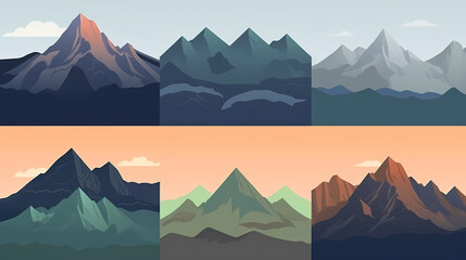 Mountain landscape vector illustration set, collection of mountains in flat design style
