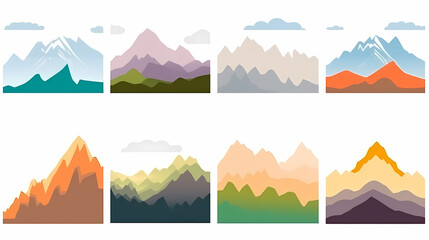 Mountain landscape vector illustration set, collection of mountains in flat design style