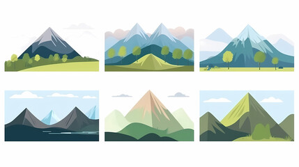 Mountain landscape vector illustration set, collection of mountains in flat design style