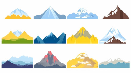 Mountain landscape vector illustration set, collection of mountains in flat design style