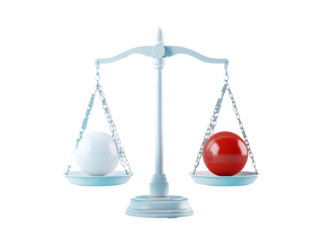 a white and red ball on a scale