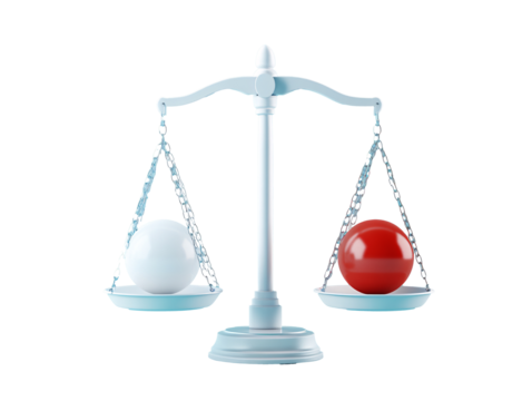 a white and red ball on a scale