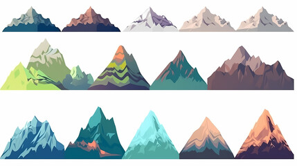 Mountain landscape vector illustration set, collection of mountains in flat design style