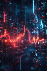 Futuristic Digital Data Visualization with Red and Blue Light Patterns on a Dark Background