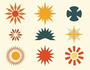Retro Starburst Labels: Simple Flat Design Vector Graphics for Vintage Projects 