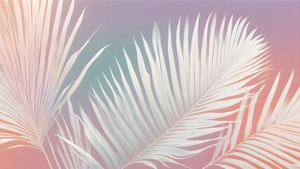 Fototapeta premium Aesthetic white palm leaves on pastel background. Palm leaf pattern on pink background 