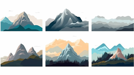 Mountain landscape vector illustration set, collection of mountains in flat design style