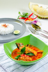 Patin Tempoyak fish in durian sauce is a famous Sumatran heritage dish, taste spicy and delicious