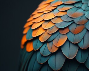Obraz premium Close-up of vibrant blue and orange feathers overlapping in a textured pattern.