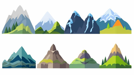 Mountain landscape vector illustration set, collection of mountains in flat design style