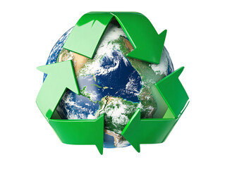 a green recycle symbol around the earth
