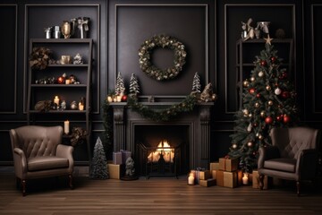 Fototapeta premium Christmas living room backdrop.