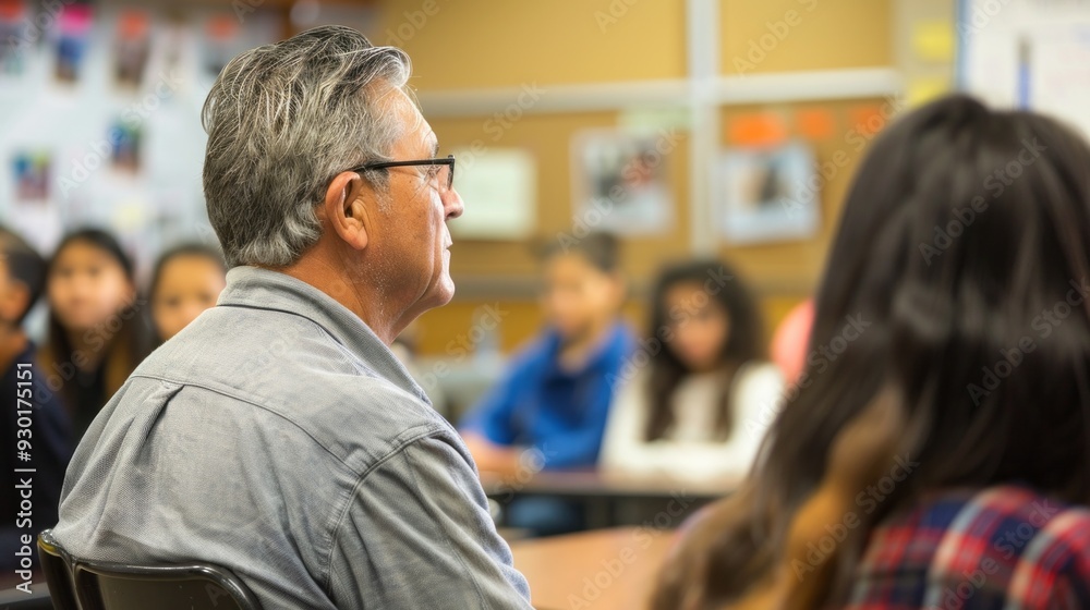 Aufkleber an instructor facilitates a discussion with adult learners in a classroom environment focused on per