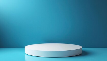 Minimalist display podium against a vibrant blue backdrop, perfect for showcasing products or artwork in a modern setting.