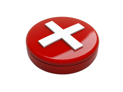 a red circle with a white cross on it