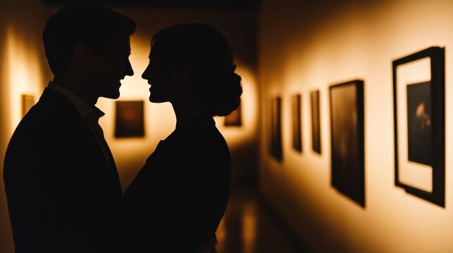 Romantic Silhouette of Couple at Art Gallery