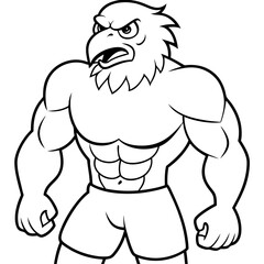 A ferocious angry eagle athlete posing line art vector illustration