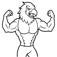 A ferocious angry eagle athlete posing line art vector illustration