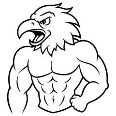 A ferocious angry eagle athlete posing line art vector illustration