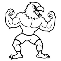 A ferocious angry eagle athlete posing line art vector illustration