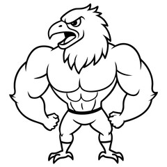 A ferocious angry eagle athlete posing line art vector illustration