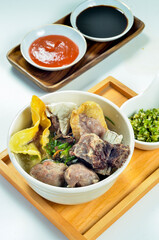 Bakso cuanki,typical Bandung food consisting of fish or beef meatballs, served with siomay, tofu.
