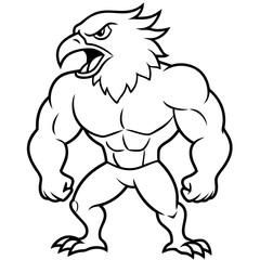 A ferocious angry eagle athlete posing line art vector illustration