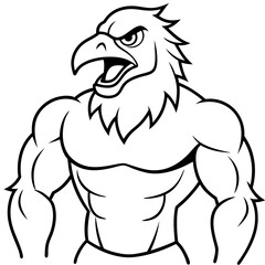 A ferocious angry eagle athlete posing line art vector illustration