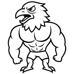 A ferocious angry eagle athlete posing line art vector illustration