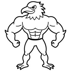 A ferocious angry eagle athlete posing line art vector illustration