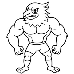 A ferocious angry eagle athlete posing line art vector illustration